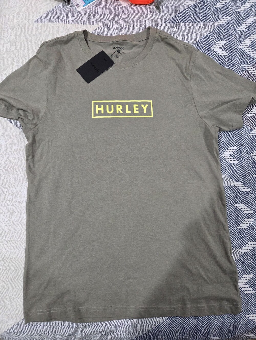 Hurley Men's Olive Green Tee with Yellow Logo